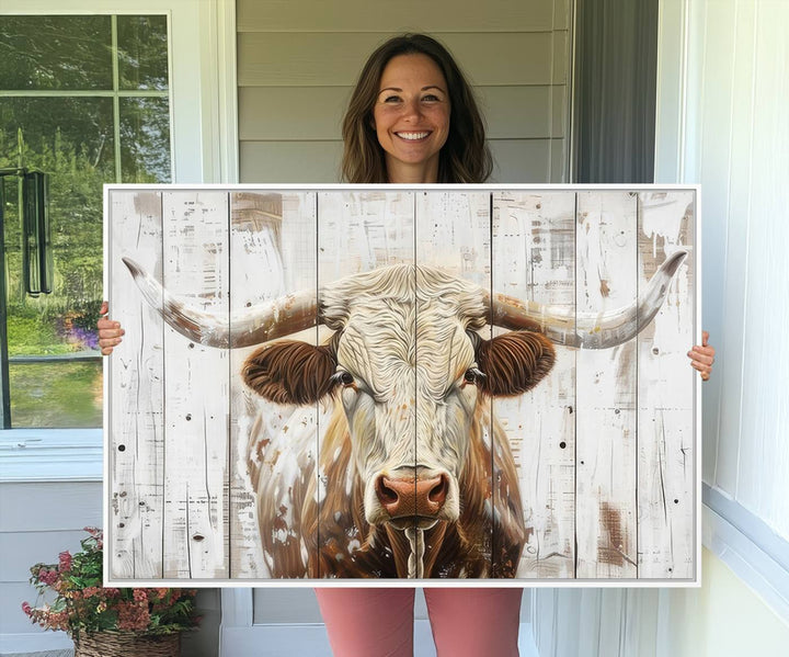 A Western-inspired Rustic Longhorn Bull Wall Art Canvas Set.