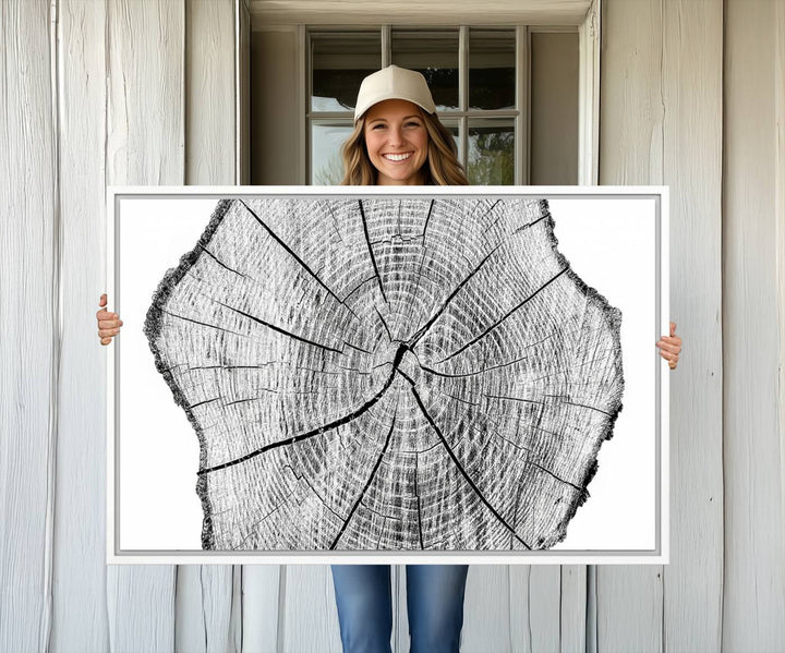 Black and white tree ring art print.