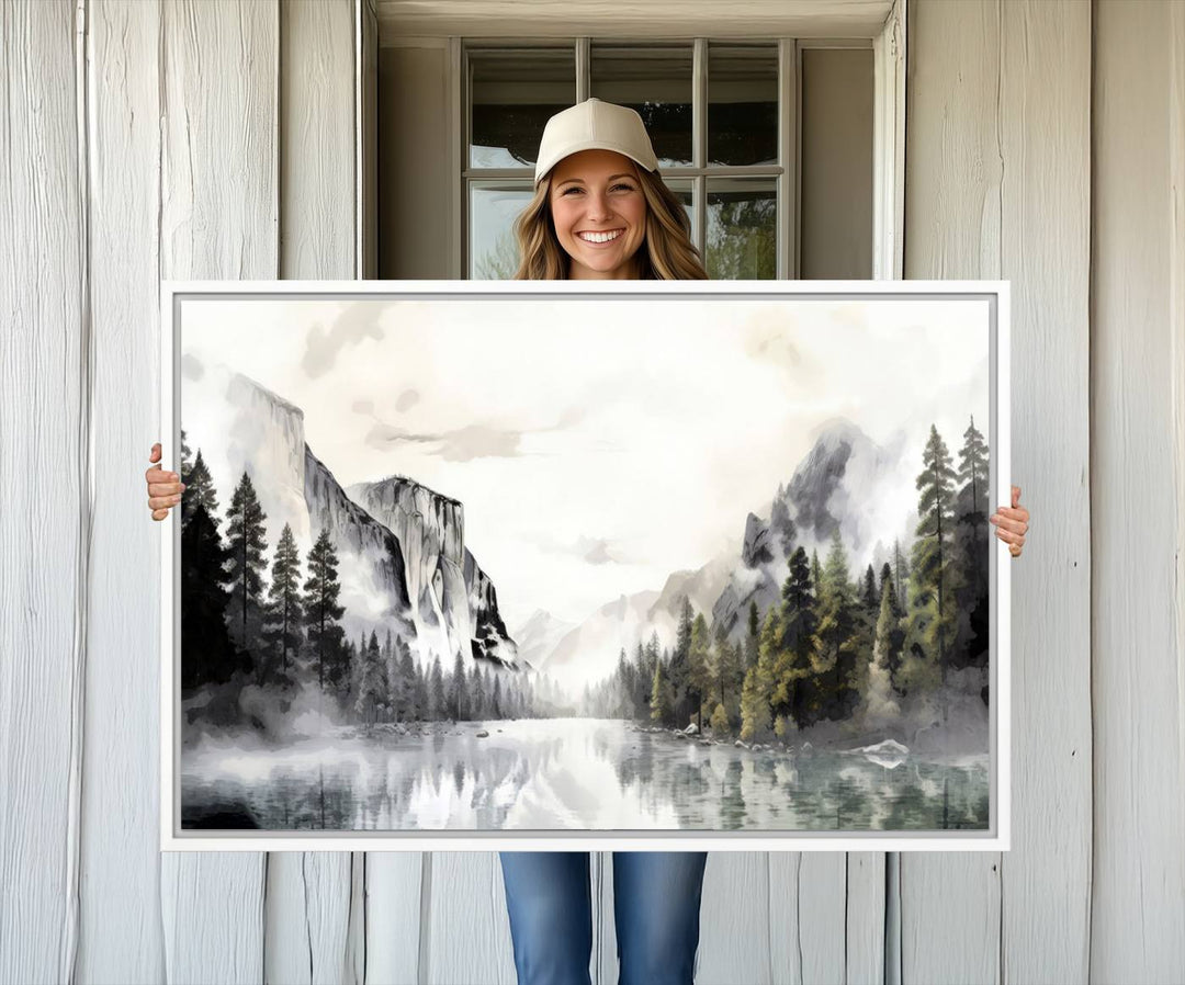 The Yosemite Valley Wall Art Canvas Print, a framed nature décor, is beautifully displayed.