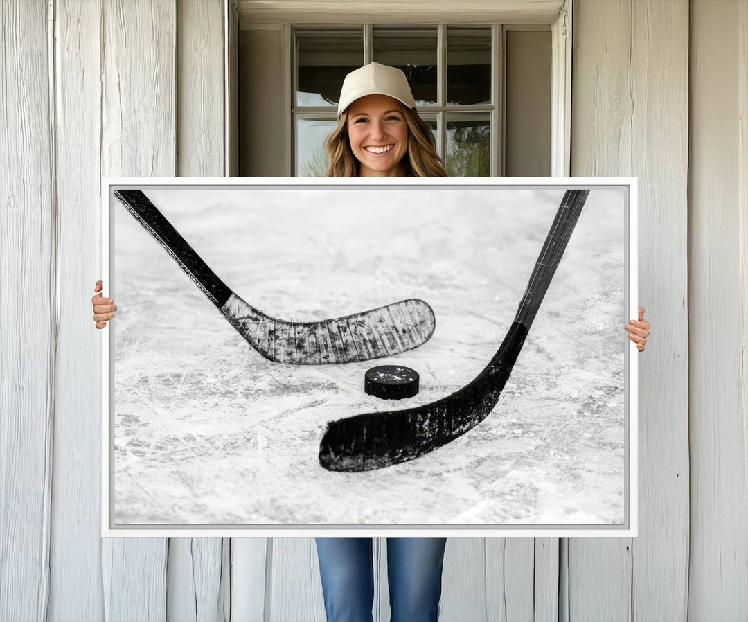 The dining room showcases Winter Ice Hockey Sport Canvas Art.