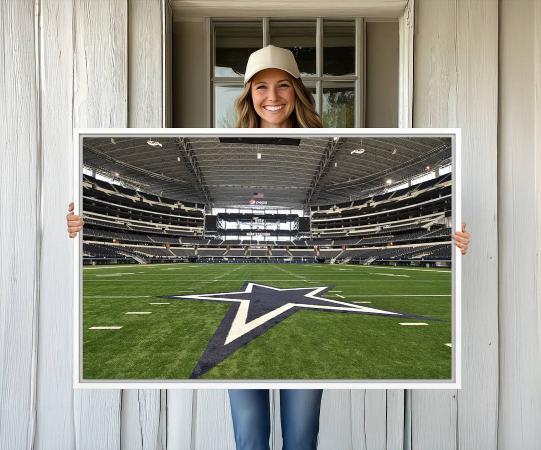 AT&T Stadium Dallas Cowboys Canvas Print displayed above a dining table.