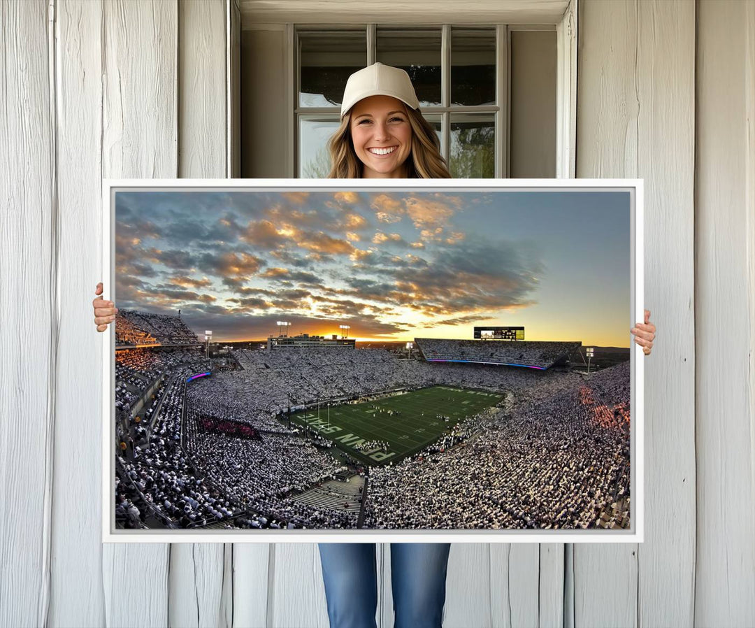 Enhance your dining area with team spirit by mounting the Beaver Stadium Wall Art, capturing sunsets in elegant style.