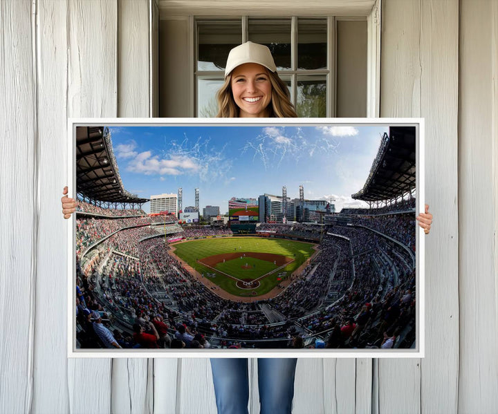 Truist Park Stadium Triple Canvas: Atlanta Braves Game Day Sky—Perfect Decor!.