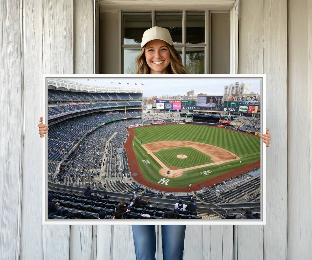 Aerial view of Yankee Stadium filled with fans, showcased on a New York Yankees Stadium Wall Art Canvas Print.