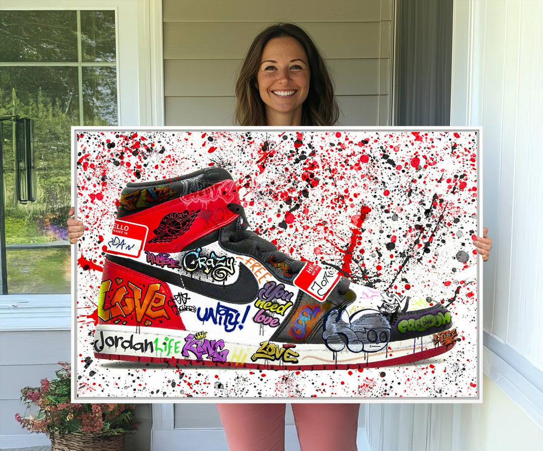 A Jordan Shoes Graffiti Canvas Print hangs prominently, perfect for sneakerheads and urban art lovers.