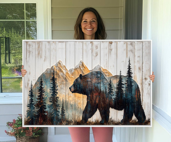 Grizzly 399 Wall Art triptych features a serene mountain scene.
