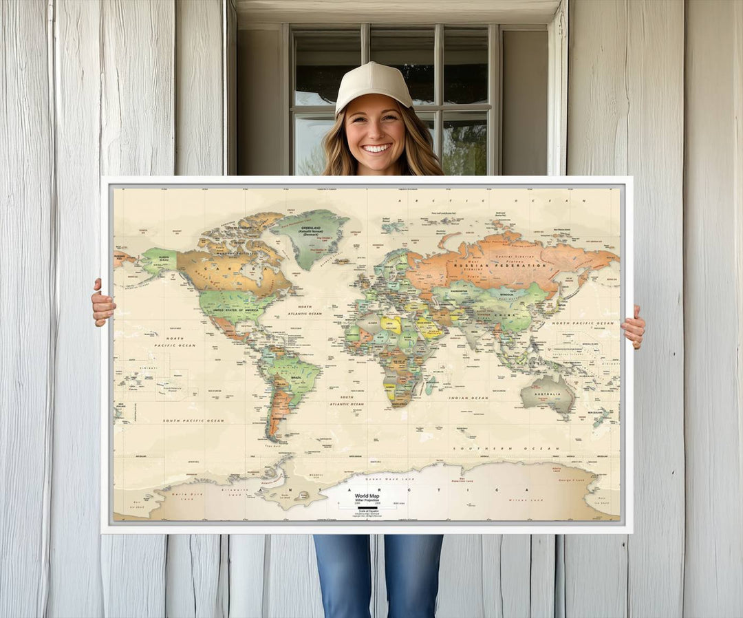 The Large Push Pin World Map Wall Art Canvas Print, with a gallery-quality finish, is carefully crafted on premium canvas and handmade in the USA. This piece adds a touch of elegance to any space.