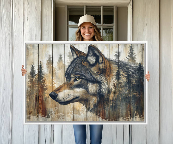 A kitchen dining area features Rustic Wolf Wall Art.