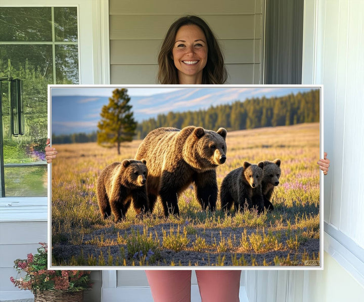 The dining room showcases the Grizzly 399 in Wild Flowers wall art.