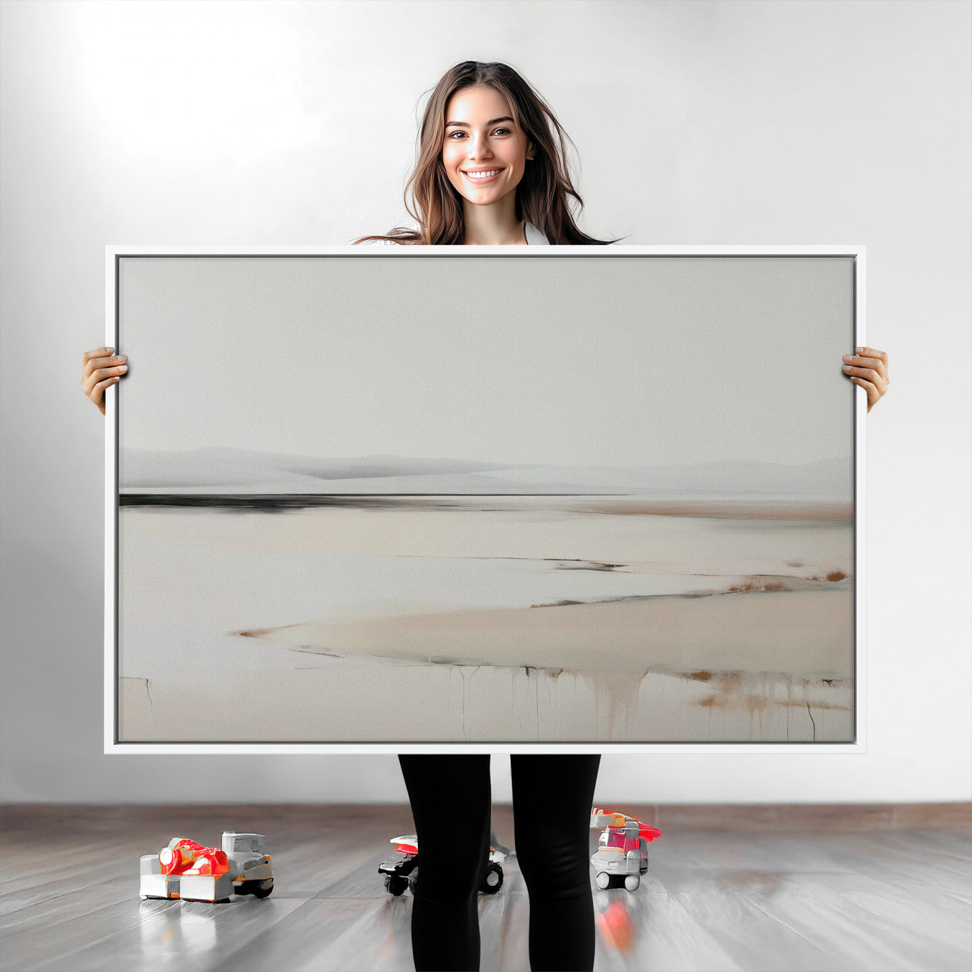 Minimalist Landscape Wall Art Canvas Print, Framed Soft Horizon Art Picture Print, Abstract Seascape Perfect Minimalist Earthy Decor, Framed