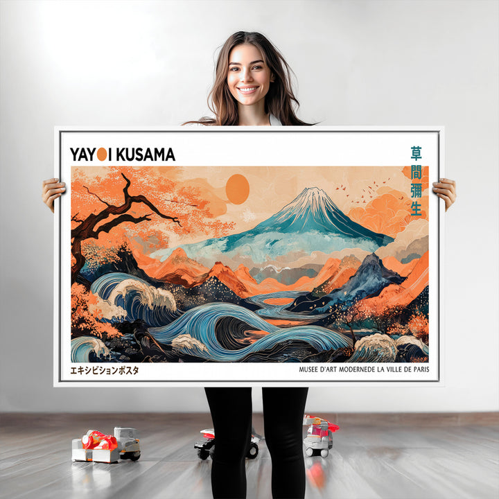 Yayoi Kusama 1986 Wall Art Print – Yayoi Kusama Wabi Sabi Japanese Wall Art Print - Vibrant Abstract Landscape Canvas – Ready-to-Hang Print
