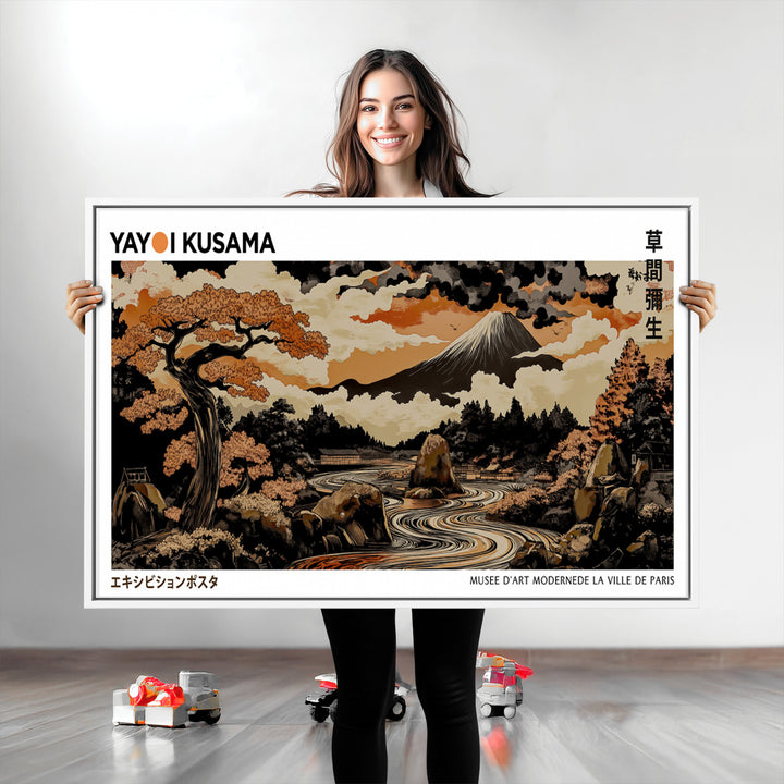 Modern Japanese Wall Art Print Yayoi Kusama Canvas Wall Art Abstract Mount Fuji Canvas Print Japanese Landscape Art Printing