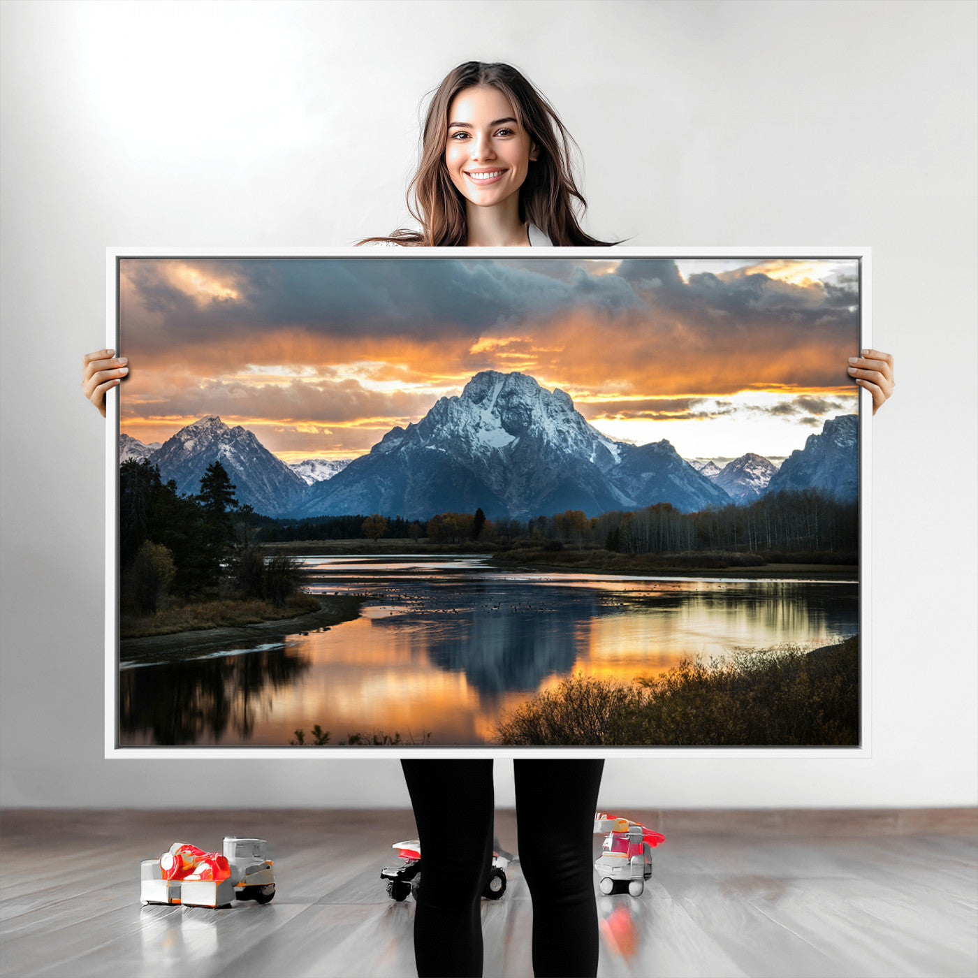 Mountain Sunset Wall Art Canvas Print, Framed Alpine Wilderness Art Picture Print, Golden Hour Perfect Wilderness Decor Artwork