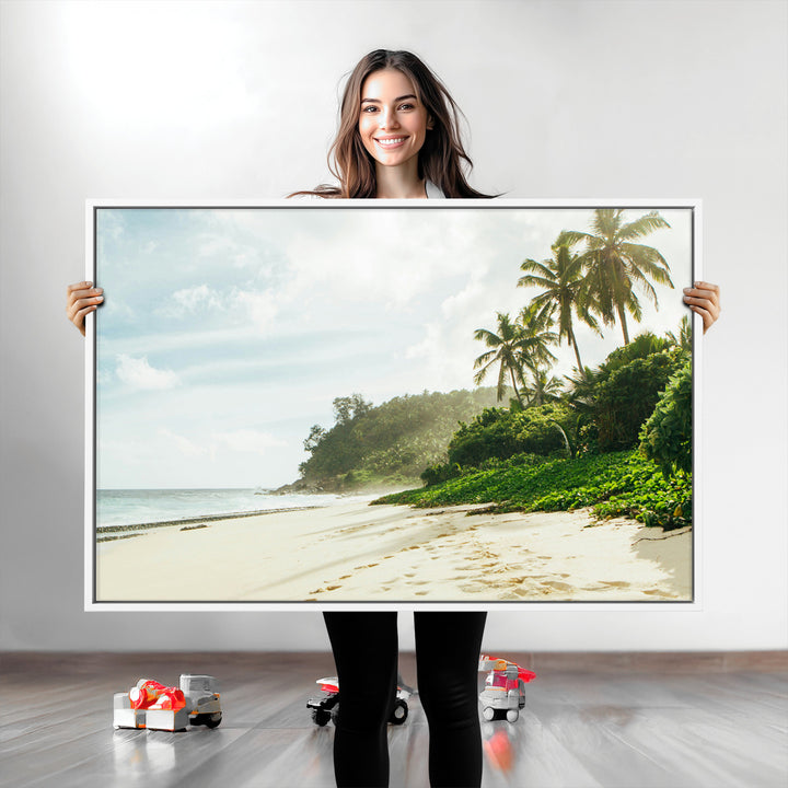 Relaxing Beach Wall Art Canvas Print, Framed Ocean View Art Picture Print, Coastal Serenity Perfect Tropical Coastal Decor Artwork