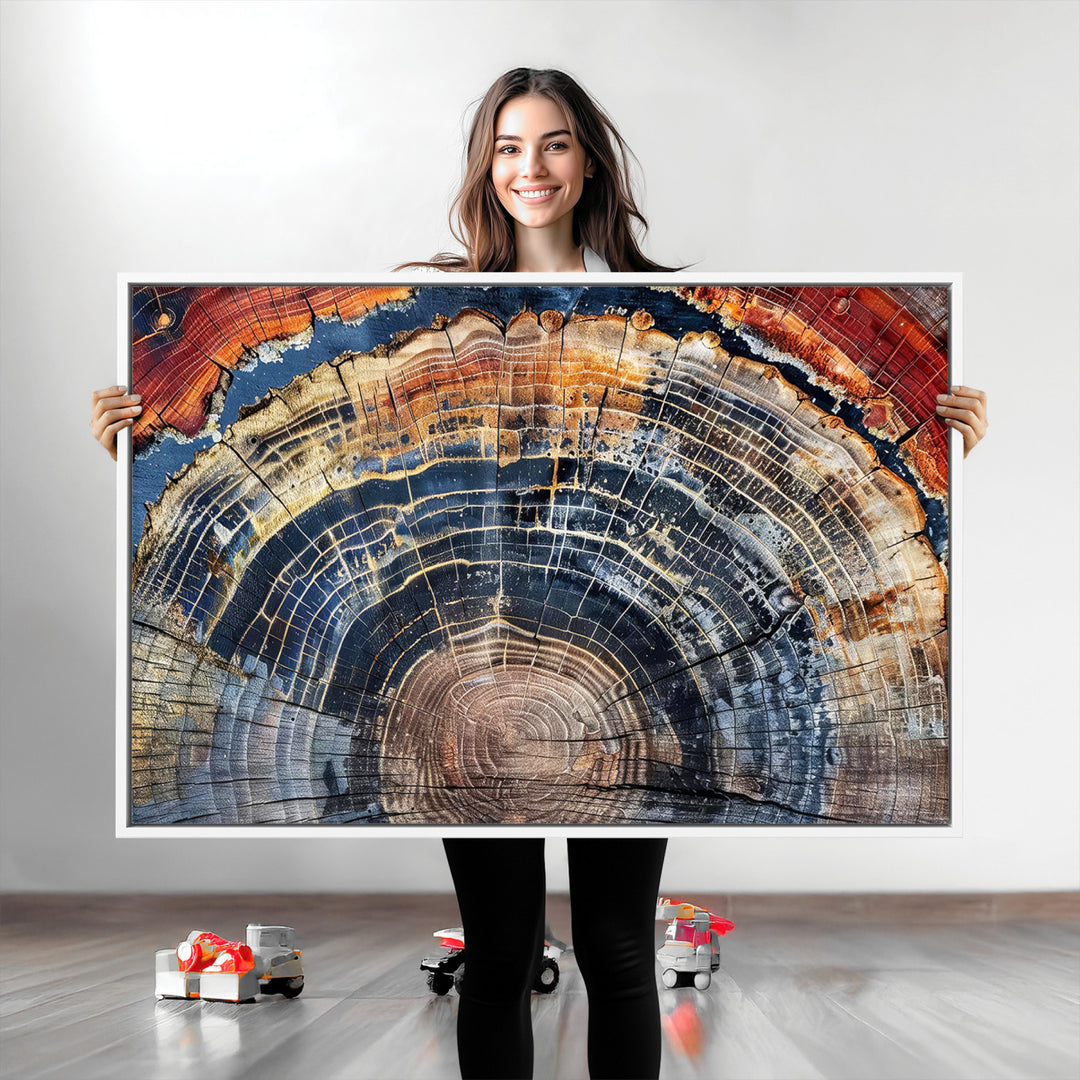 Tree Rings Canvas Wall Art Print, Framed Wood Texture Art Picture Print, Petrified Wood Perfect Modern Rustic Decor Artwork