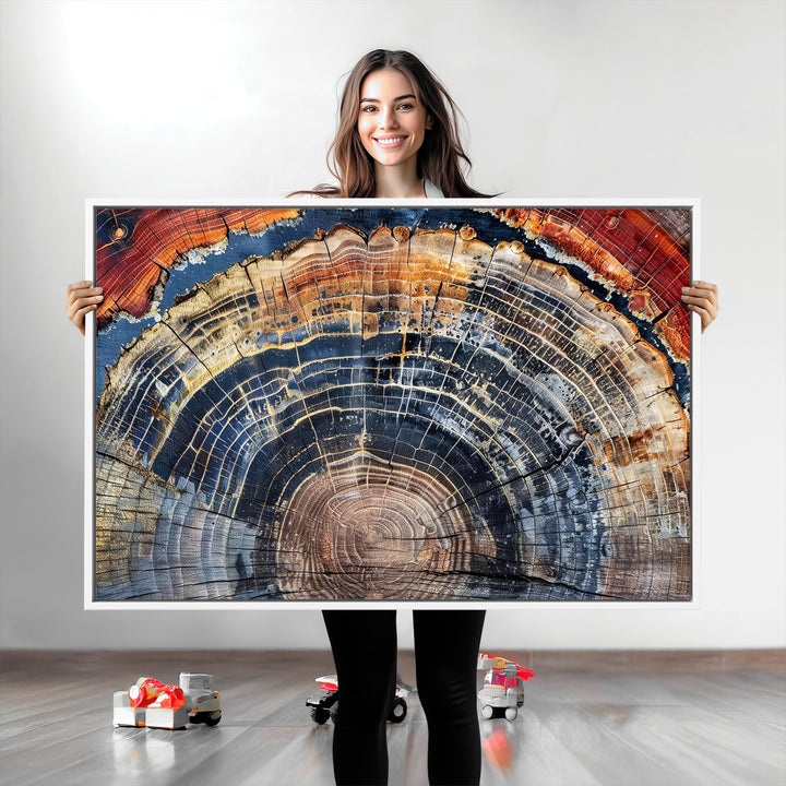 Tree Rings Canvas Wall Art Print, Framed Wood Texture Art Picture Print, Petrified Wood Perfect Modern Rustic Decor Artwork