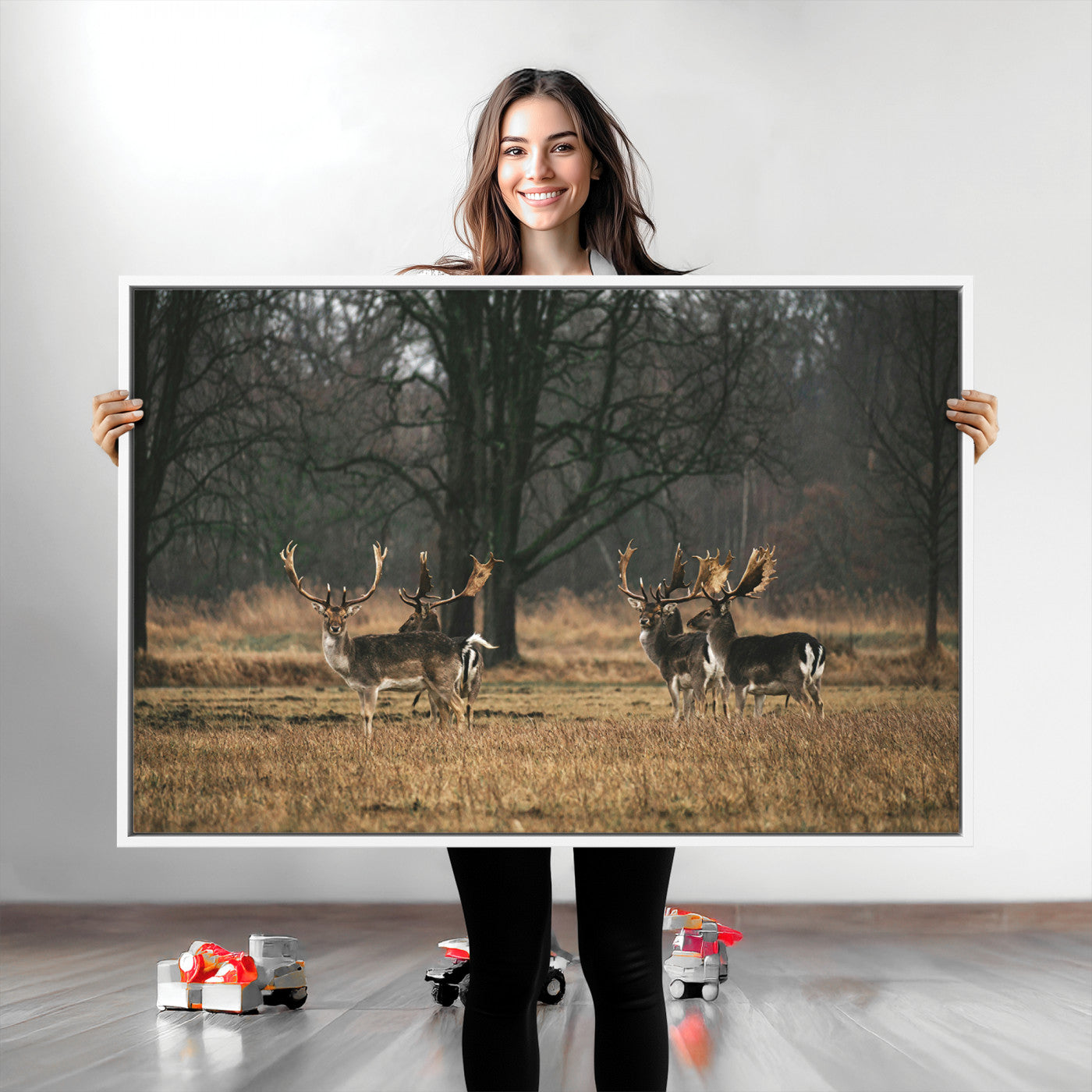 Deer Photography Wall Art Canvas Print, Framed Rustic Wildlife Art Picture, Rustic Deer Wall Art Print