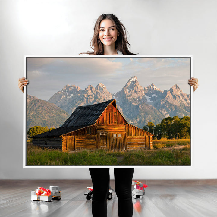 Rustic Barn Wall Art Canvas Print, Framed Western Landscape Art Picture Print, Farmhouse Style Perfect Rustic Farmhouse Decor Artwork