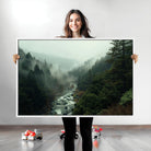 48497565-MGV-CV-36X24-Misty Forest Wall Art Canvas Print, Framed Foggy River Art Picture Print, Moody Landscape Perfect Wilderness Decor Artwork