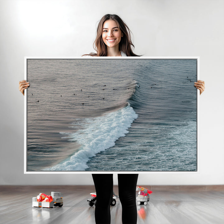 Ocean Waves Wall Art Canvas Print, Framed Coastal Serenity Art Picture Print, Surf Perfect Coastal Decor Artwork