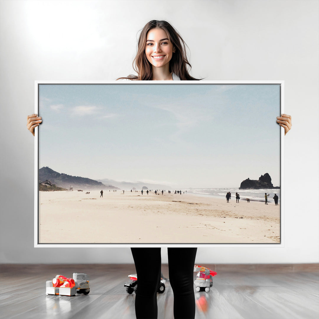 Minimalist Beach Wall Art Canvas Print, Framed Coastal Serenity Art Picture Print, Soft Sand Perfect Coastal Decor Artwork