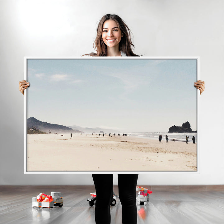 Minimalist Beach Wall Art Canvas Print, Framed Coastal Serenity Art Picture Print, Soft Sand Perfect Coastal Decor Artwork
