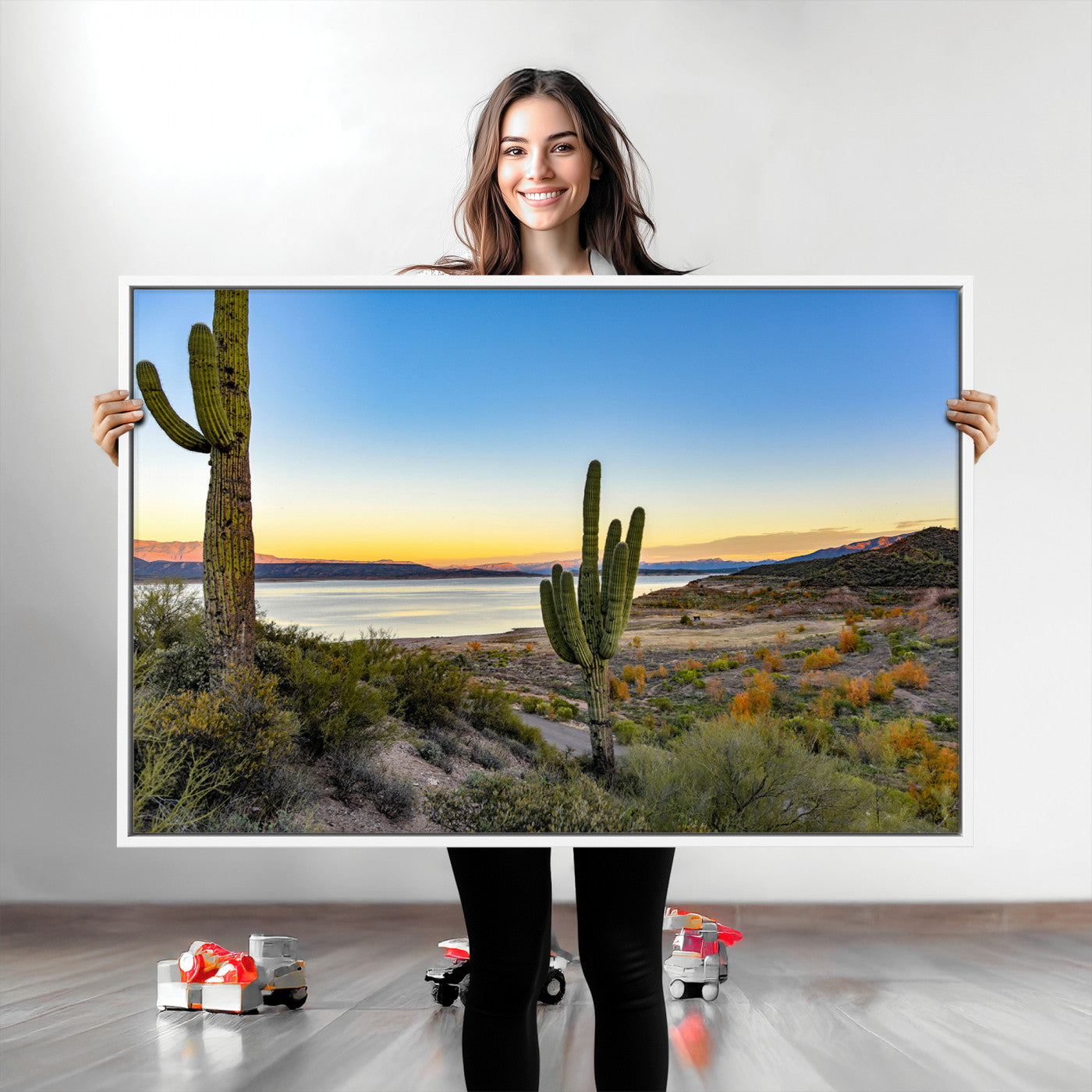Saguaro Cactus Wall Art Canvas Print, Framed Desert Sunset Art Picture Print, Southwestern Perfect Southwestern Decor Artwork