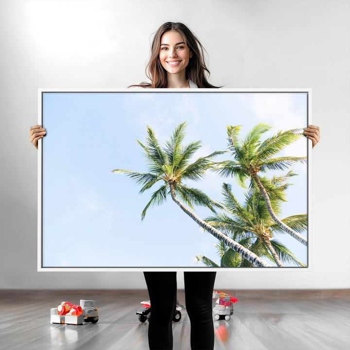 Palm Trees Wall Art Canvas Print, Framed Tropical Art Picture Print, Coastal Perfect Tropical Decor Artwork