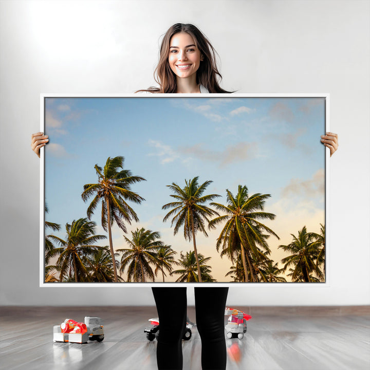Palms Wall Art Canvas Print, Framed Tropical Art Picture Print, Coastal Perfect Coastal Decor Artwork