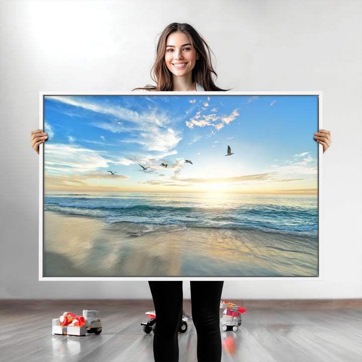 Minimalist Seaside Morning Glow Art Canvas Print, Golden Reflections Perfect Coastal Minimalist Decor Artwork