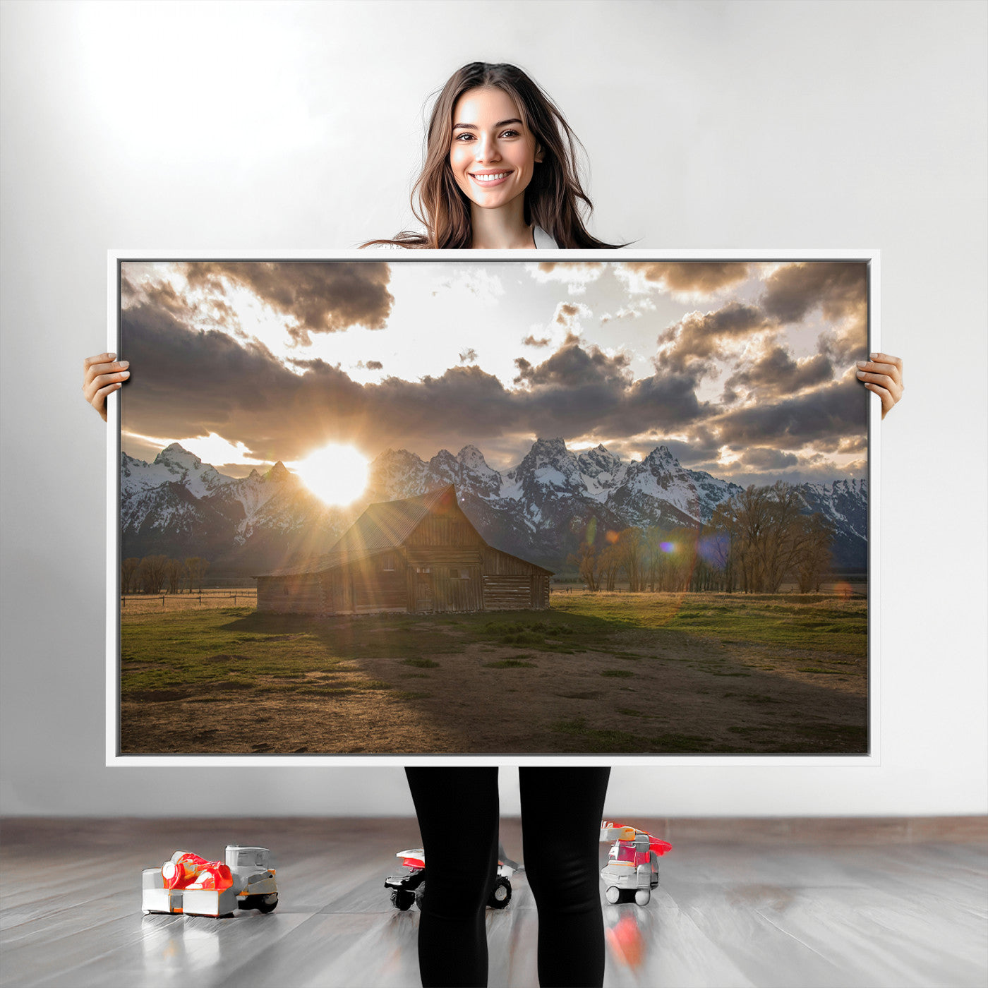 Snowy Peaks Wall Art Canvas Print, Framed Nature Escape Art Picture Print, Rustic Charm Perfect Rustic Western Decor Artwork