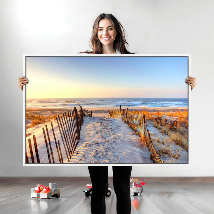 Ocean Sunset Wall Art Wall Art Canvas Print, Framed Nautical Photography Art Picture Print, Summer Beach House Decor Perfect Coastal