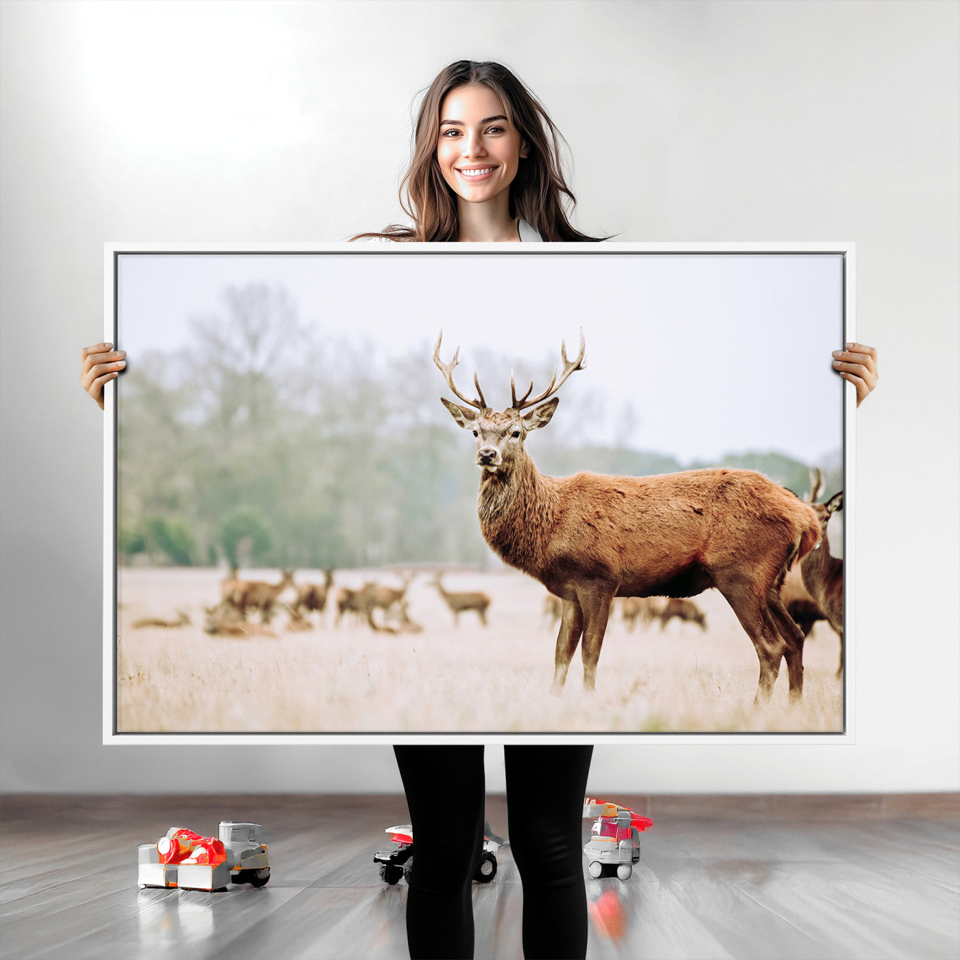 Rustic Nature Print Wall Art Canvas Print, Framed Deer Canvas Wall Art Art Picture Print, Nordic Animal Art Perfect Rustic Nature Decor