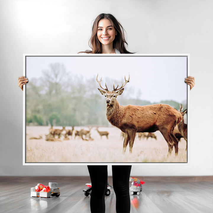 Rustic Nature Print Wall Art Canvas Print, Framed Deer Canvas Wall Art Art Picture Print, Nordic Animal Art Perfect Rustic Nature Decor