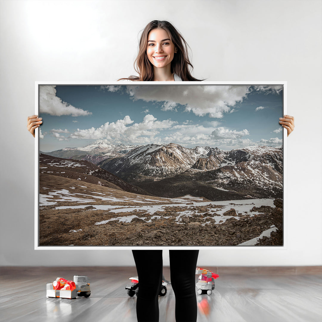 Mountain Landscape Wall Art Canvas Print, Framed Snowy Peaks Art Picture Print, Rugged Highlands Perfect Rustic Adventure Decor Artwork