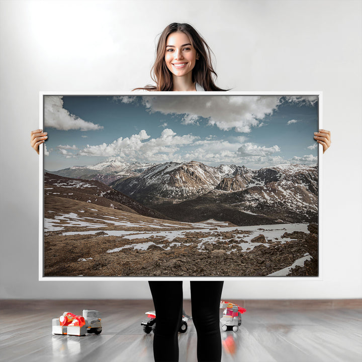 Mountain Landscape Wall Art Canvas Print, Framed Snowy Peaks Art Picture Print, Rugged Highlands Perfect Rustic Adventure Decor Artwork