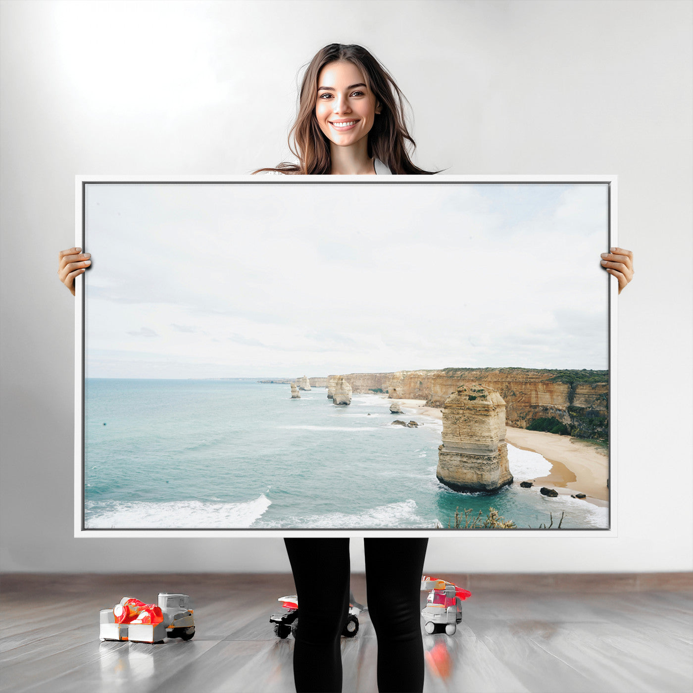 70095633-MGV-CV-36X24-Twelve Apostles Wall Art Canvas Print, Framed Coastal Cliffs Art Picture Print, Rugged Rock Formations Perfect Minimalist Coastal Decor