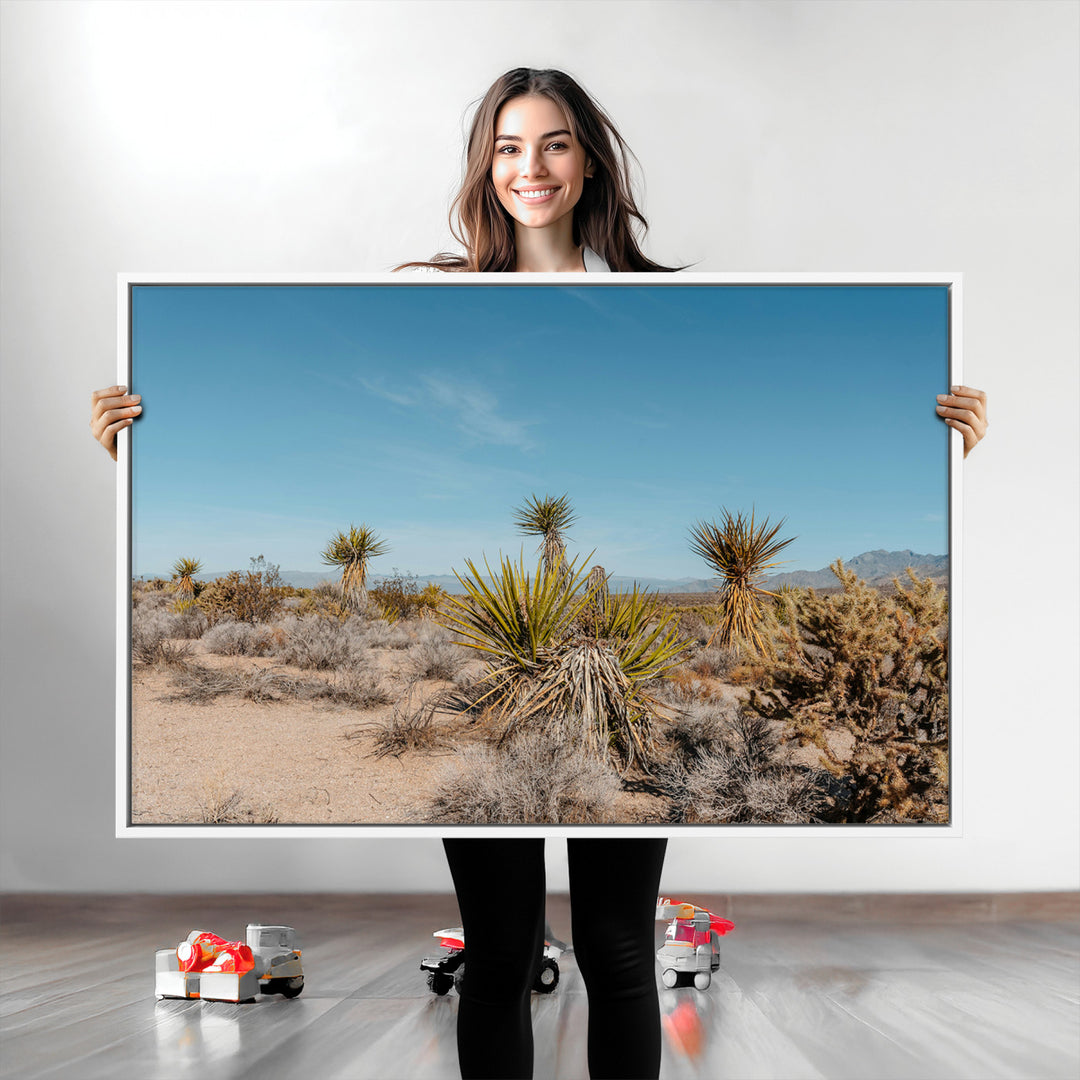 Joshua Tree Wall Art Canvas Print, Desert Landscape Print, Framed Warm Earth Tones Art Print, Large California Southwest Printing