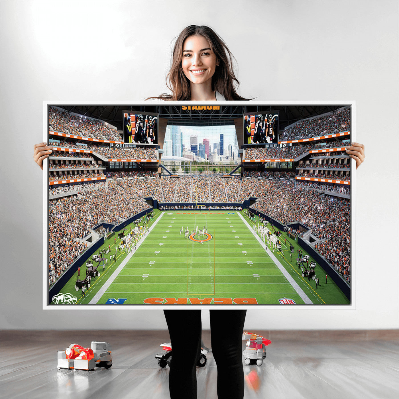 76935553-MGV-CV-36X24-Chicago Bears Soldiers Field Wall Art Canvas Print – Framed Football Stadium Artwork for Sports Fans, Soldier Field Skyline Canvas Decor for Game Room or Man Cave