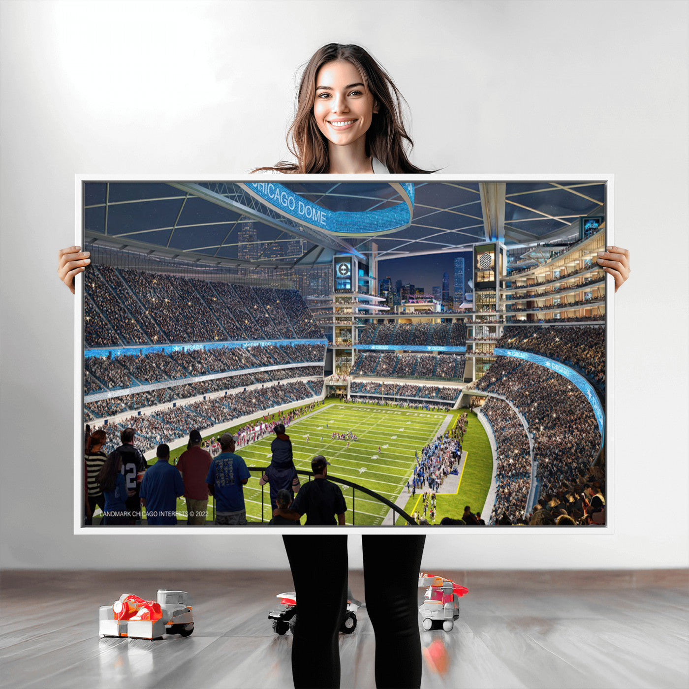 41816511-MGV-CV-36X24-Chicago Bears Soldiers Field Wall Art Canvas Print – Framed Football Stadium Artwork for Sports Fans, Soldier Field Skyline Canvas Decor for Game Room or Man Cave