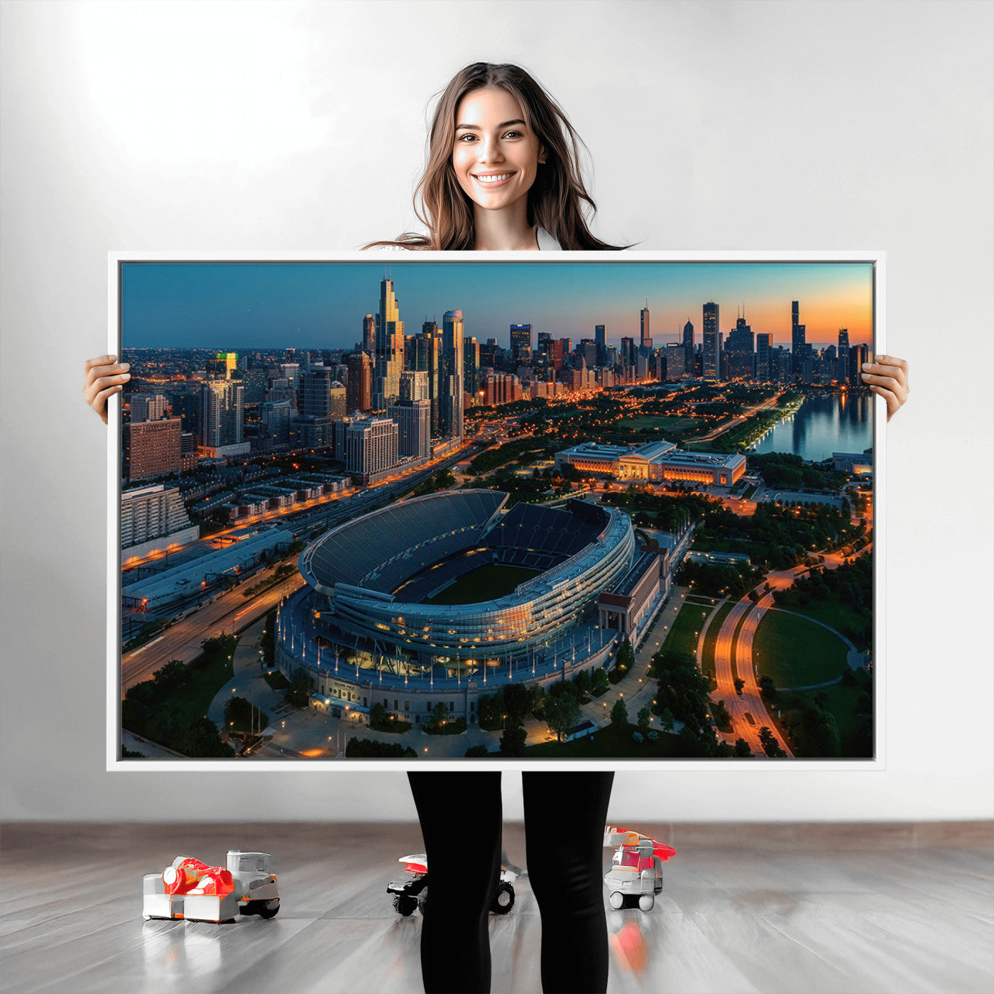 36690345-MGV-CV-36X24-Chicago Bears Soldiers Field Wall Art Canvas Print – Framed Football Stadium Artwork for Sports Fans, Soldier Field Skyline Canvas Decor for Game Room or Man Cave