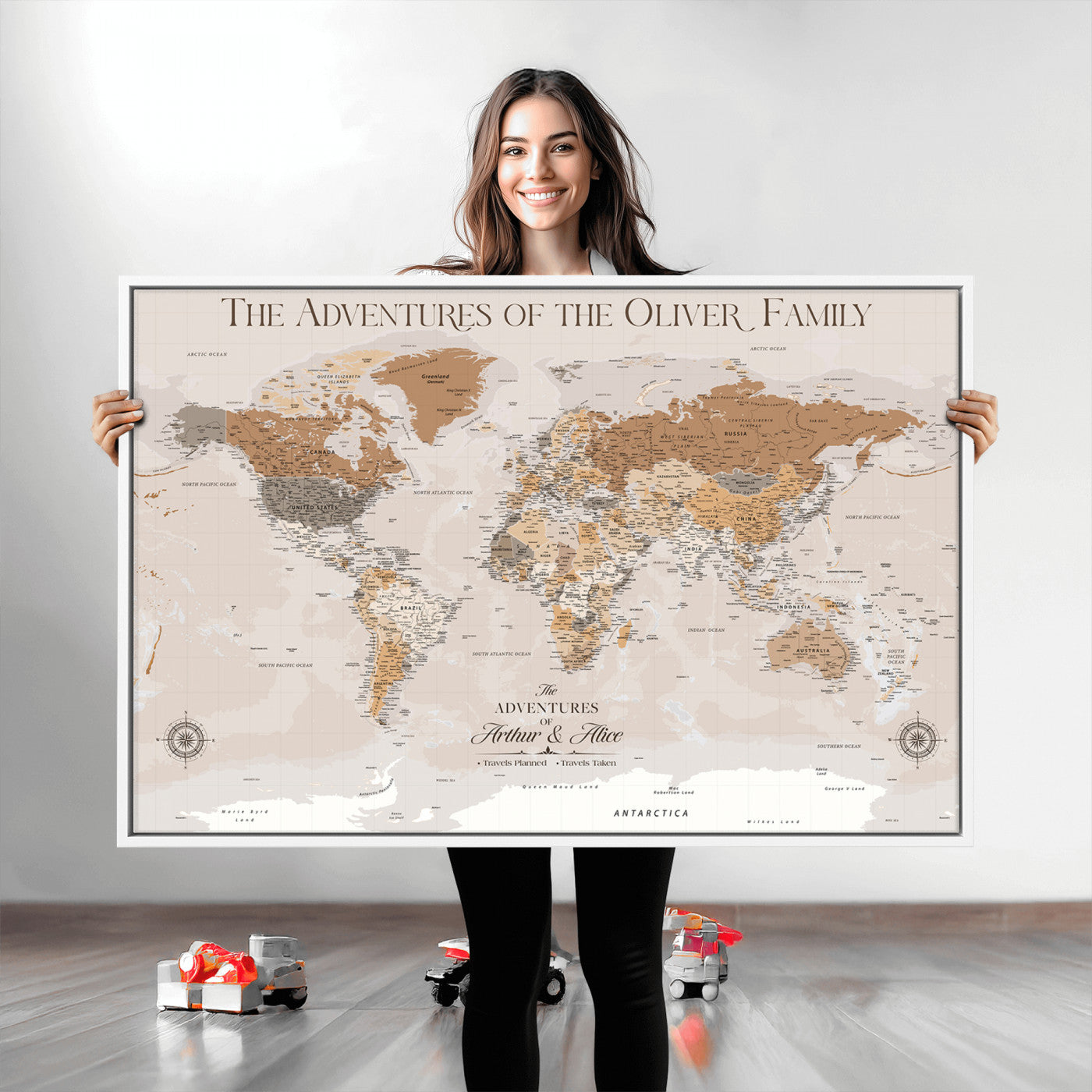 43101120-MGV-CV-36X24-World Travel Map with Pins – Push Pin Maps of Where I've Been, Framed Wall Map for Travel Memories, Old Style Decorative World Map - H10