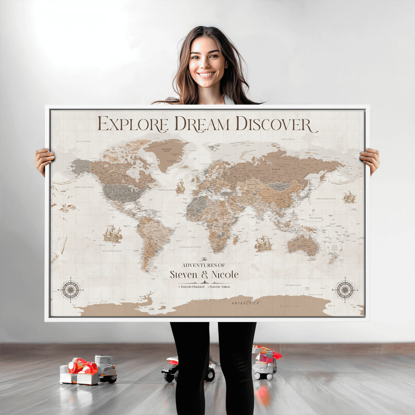 95738134-MGV-CV-36X24-Custom Push Pin World Map Wall Canvas Print – Personalized Travel Tracker with Pins – Framed Large Multi-Size Canvas for Home Office Decor