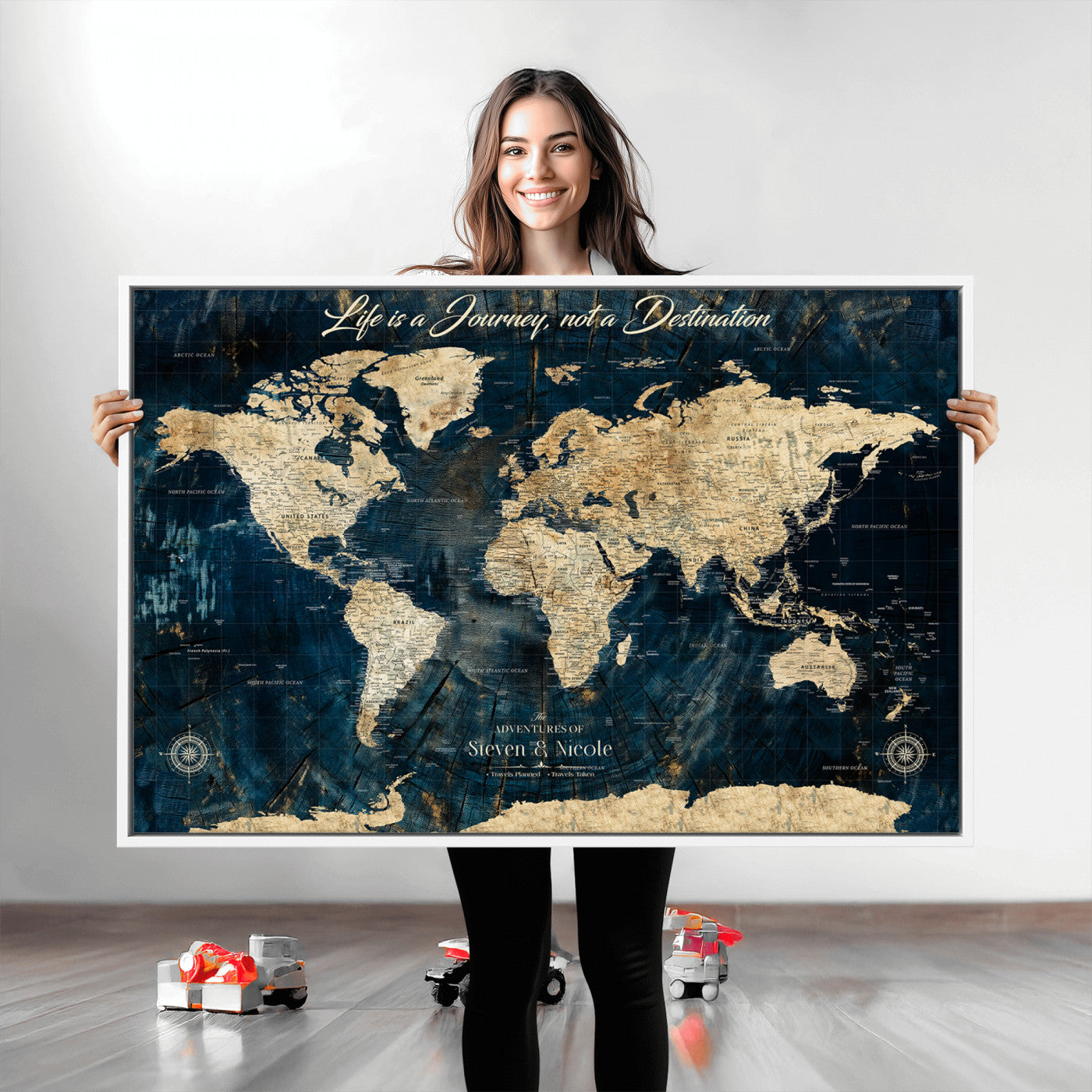 23551206-MGV-CV-36X24-Custom Push Pin World Map Wall Canvas Print – Personalized Travel Tracker with Pins – Framed Large Multi-Size Canvas for Home Office Decor