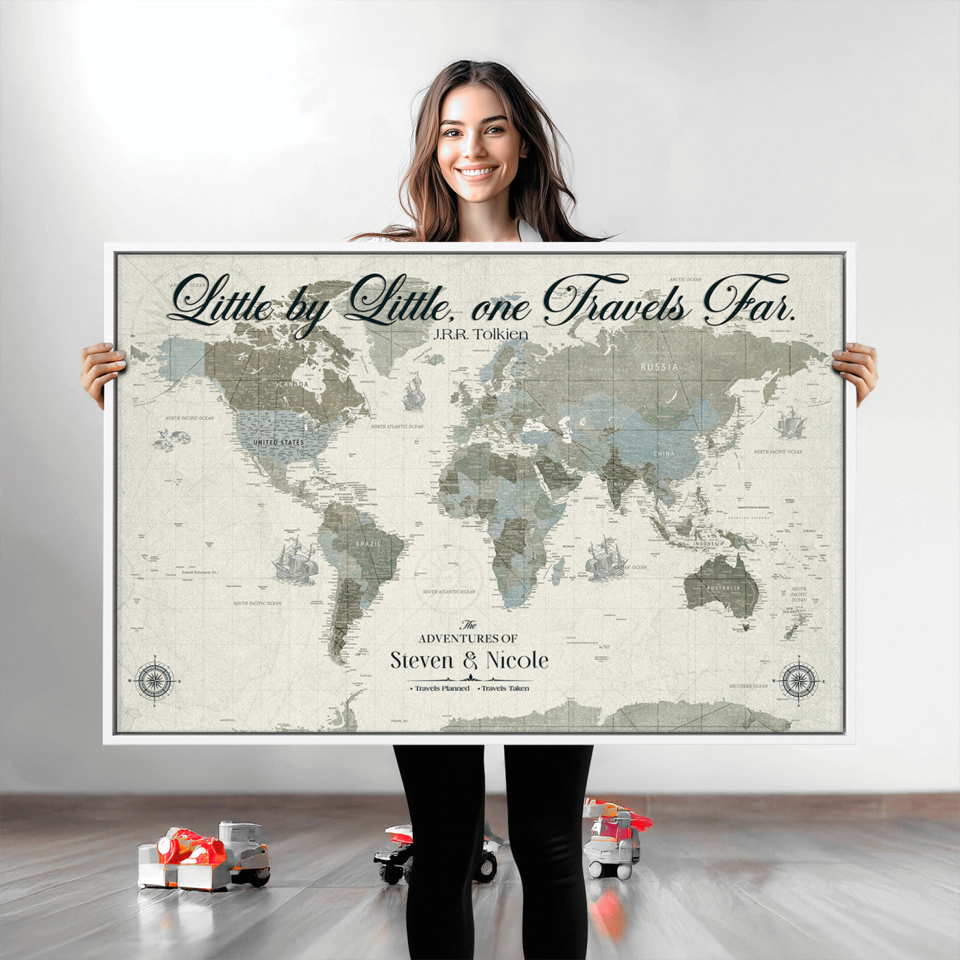 72081300-MGV-CV-36X24-Custom Push Pin World Map Wall Canvas Print – Personalized Travel Tracker with Pins – Framed Large Multi-Size Canvas for Home Office Decor