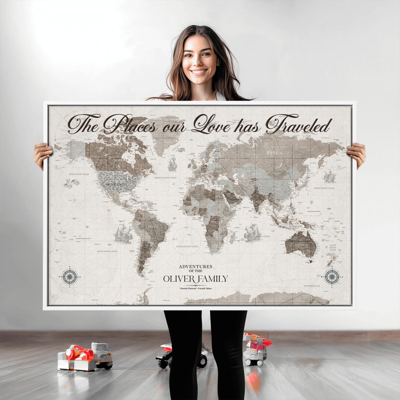 88245481-MGV-CV-36X24-Custom Push Pin World Map Wall Canvas Print – Personalized Travel Tracker with Pins – Framed Large Multi-Size Canvas for Home Office Decor