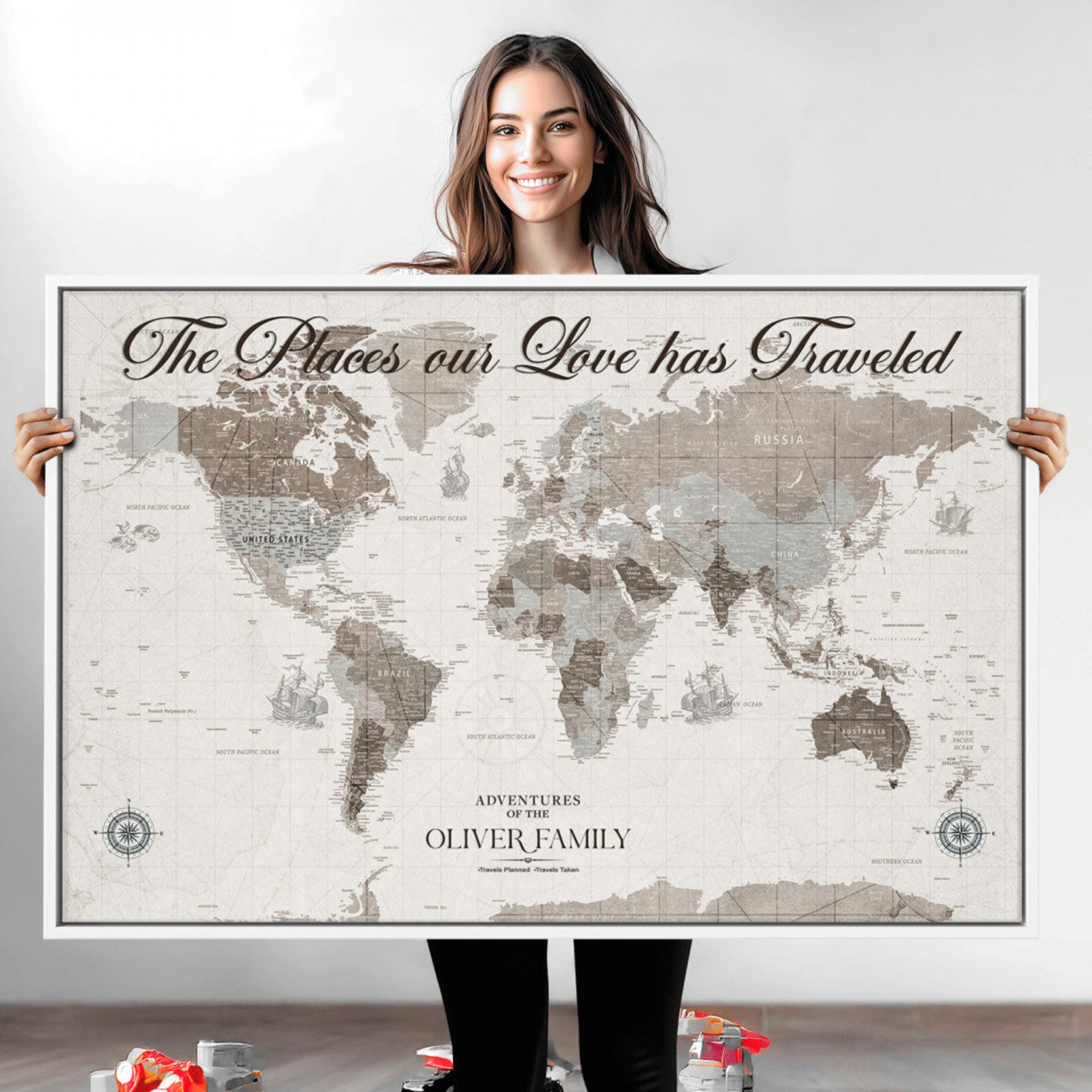 -Personalized Push Pin World Map Canvas – Custom Framed Travel Tracker Wall Art, Large Adventure Map with Pins for Home, Office