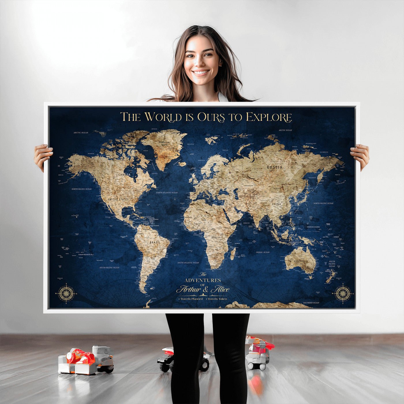 10181149-MGV-CV-36X24-Custom Push Pin World Map Wall Canvas Print – Personalized Travel Tracker with Pins – Framed Large Multi-Size Canvas for Home Office Decor