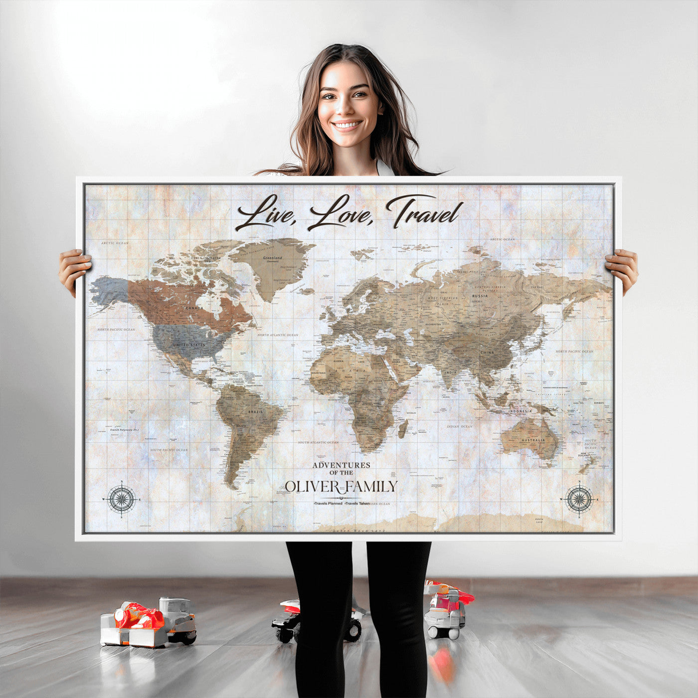 76256172-MGV-CV-36X24-Custom Push Pin World Map Wall Canvas Print – Personalized Travel Tracker with Pins – Framed Large Multi-Size Canvas for Home Office Decor