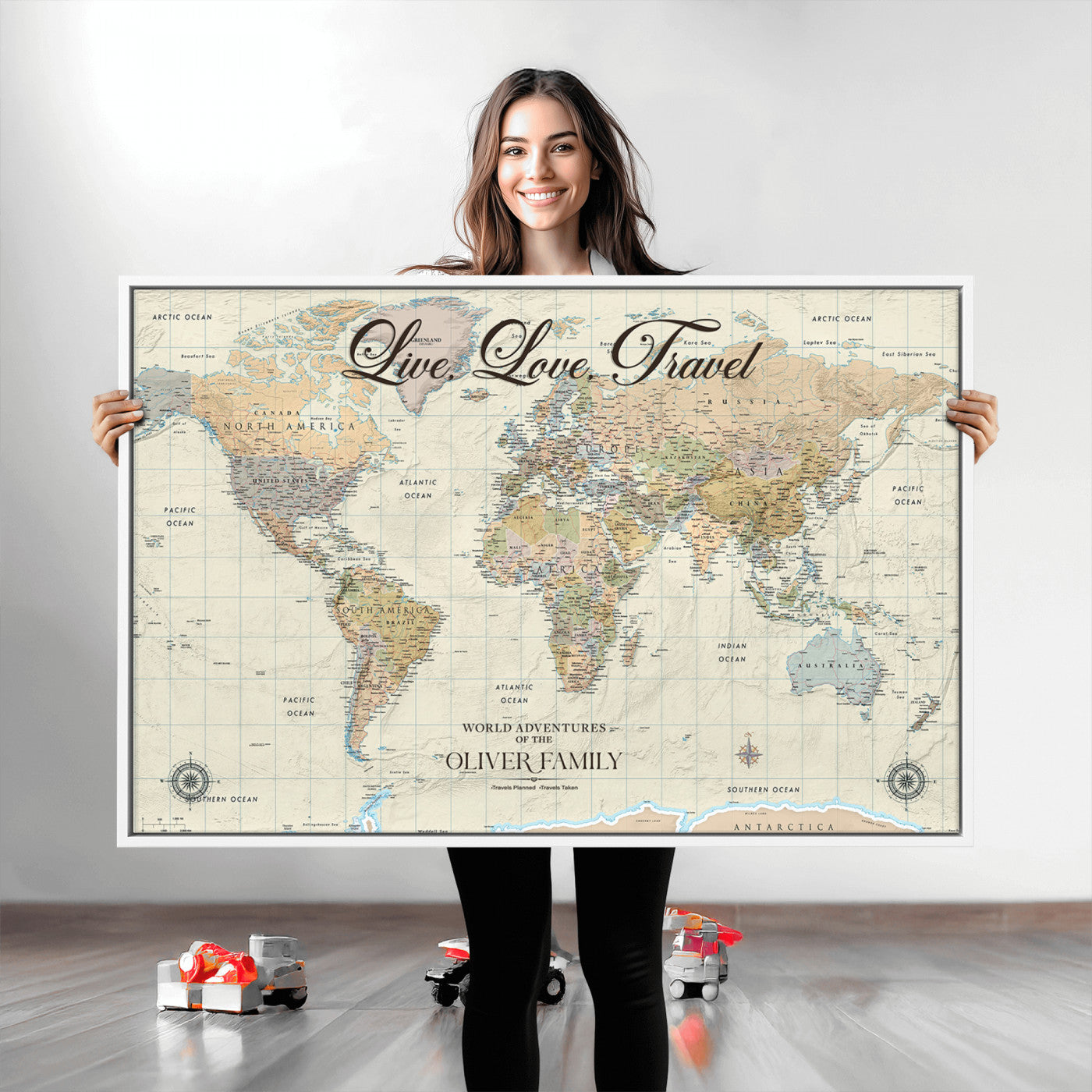 49563244-MGV-CV-36X24-Custom Push Pin World Map Wall Canvas Print – Personalized Travel Tracker with Pins – Framed Large Multi-Size Canvas for Home Office Decor